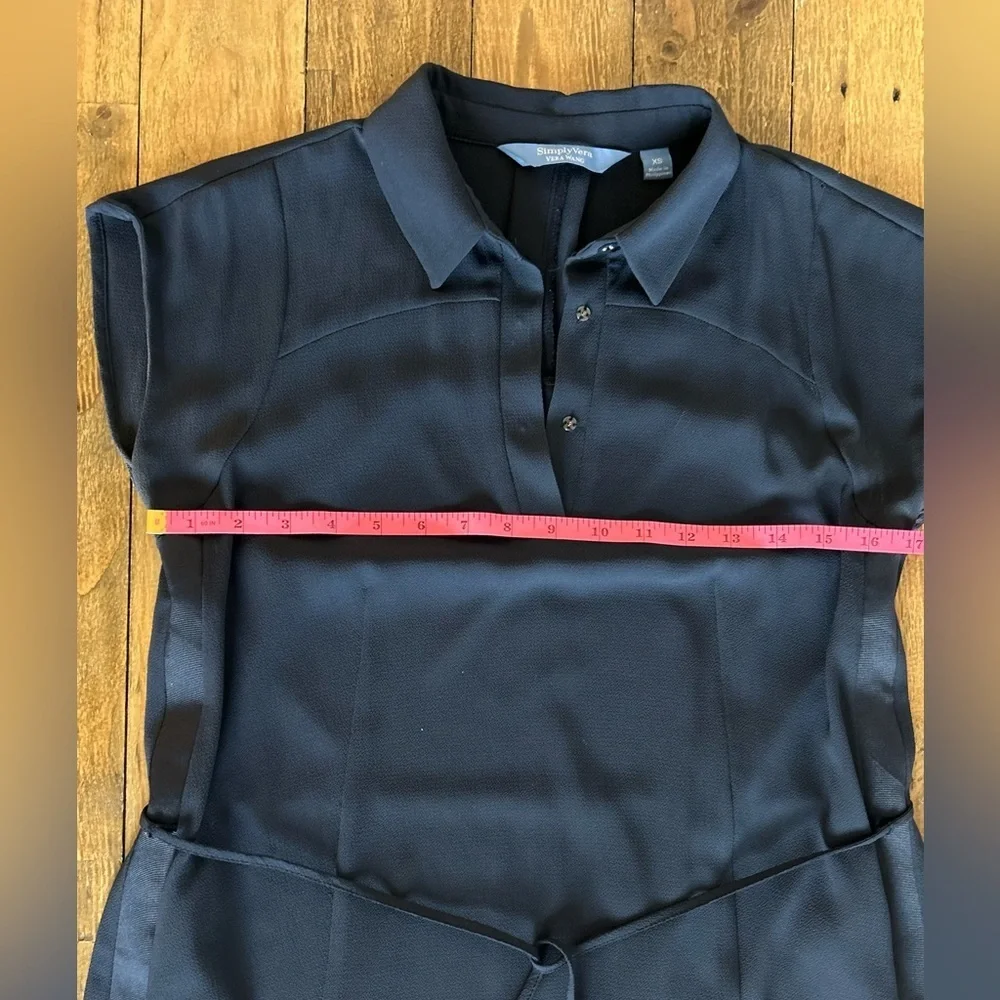 💖5 for $50💖SIMPLY VERA WANG Navy Blue Mini Shirt Dress Collard Belted Lined